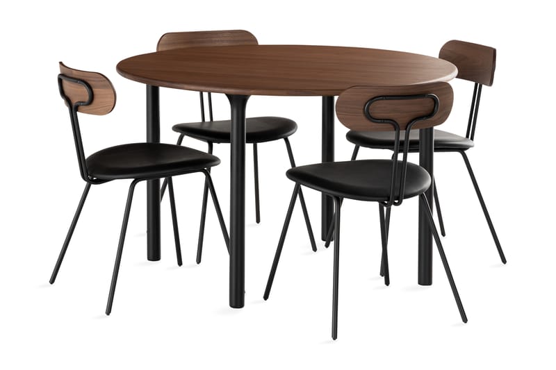 LENOIR Matgrupp 120 cm Rund inkl 4 Stolar Valnöt/Natur - Matgrupp & matbord med stolar