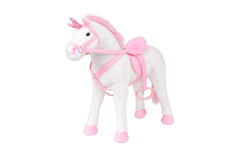 Stående leksaksenhörning plysch vit och rosa XXL