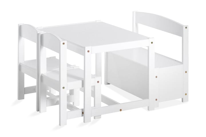 MATHILDE Barnbord med Bänk och 2 Stolar Vit - Vit - Barn & bebis - Barnmöbler - Barnsängar & juniorsängar