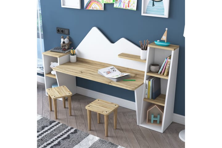 URAUGATE Barnskrivbord 180 cm Natur/Vit - Barn & bebis - Barnmöbler - Barnbord