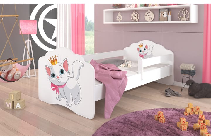 CASUNA Barnsäng 80x160 cm med Fallskydd Katt Vit/Rosa