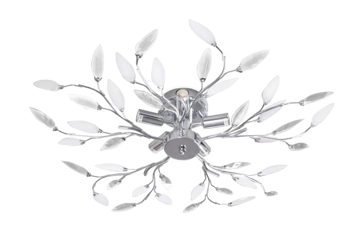 Taklampa 5-armad E14 med kristallöv vit/transparent