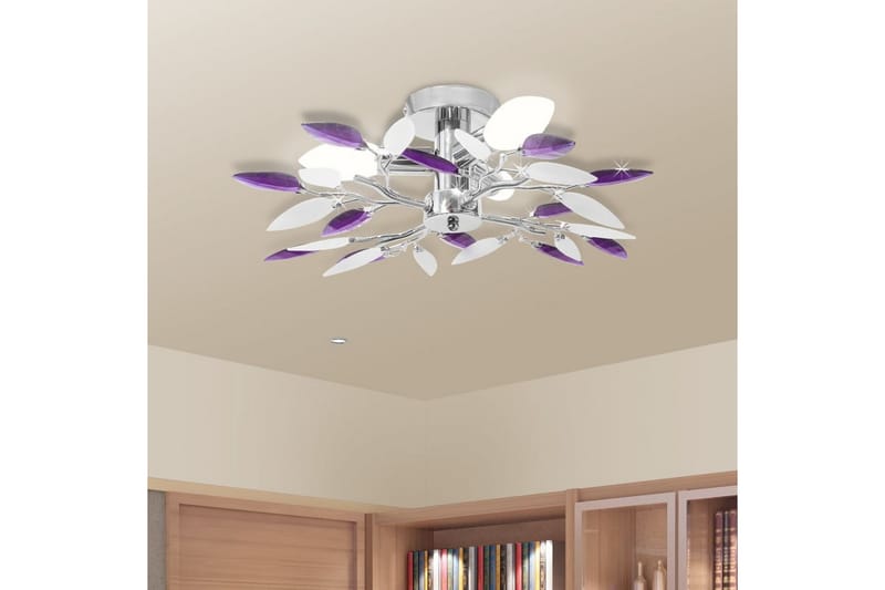Taklampa med kristallöv i vitt & lila för 3 glödlampor E14 - Flerfärgad - Belysning - Inomhusbelysning & lampor - Taklampor & takbelysning - Kökslampa & pendellampa