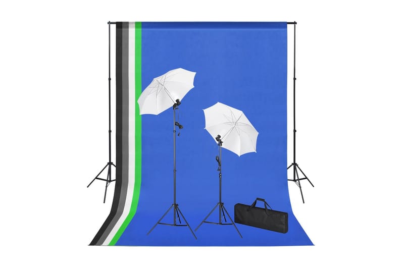 Fotostudio med bakgrunder, lampor och paraplyer - Blå - Belysning - Ljuskällor & glödlampor - Arbetsbelysning - Fotobelysning & studiobelysning