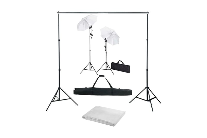 Fotostudio med bakgrunder, lampor och paraplyer - Vit - Belysning - Ljuskällor & glödlampor - Arbetsbelysning - Fotobelysning & studiobelysning
