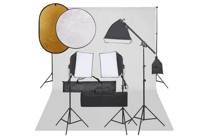 Fotostudio med lampor, bakgrund och reflexskärm - Svart - Belysning - Ljuskällor & glödlampor - Arbetsbelysning - Fotobelysning & studiobelysning