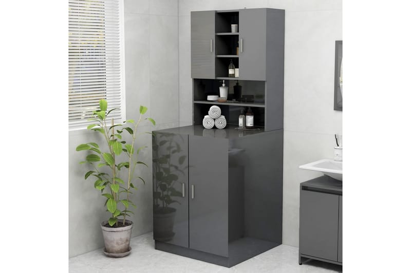 Tvättmaskinsskåp grå högglans 70,5x25,5x90 cm - Förvaring - Badrumsförvaring & förvaring tvättstuga - Badrumsskåp