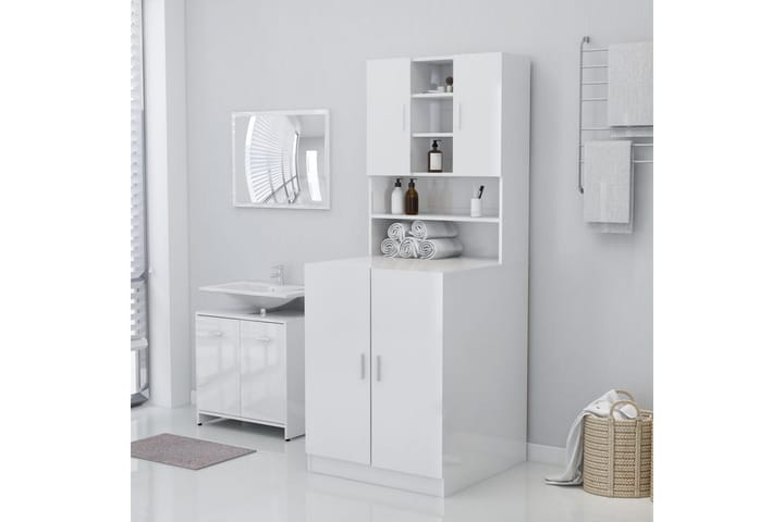 Tvättmaskinsskåp vit högglans 71x71,5x91,5 cm - Förvaring - Badrumsförvaring & förvaring tvättstuga - Badrumsskåp