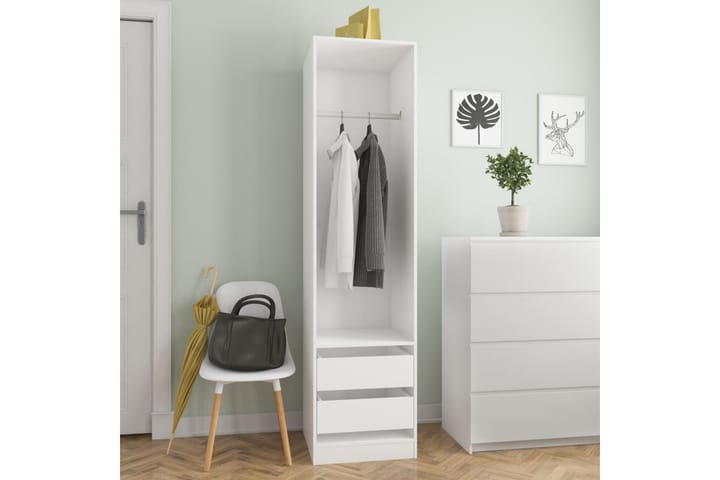 Garderob med lådor vit 50x50x200 cm spånskiva - Vit - Förvaring - Skor & klädförvaring - Garderober & garderobssystem