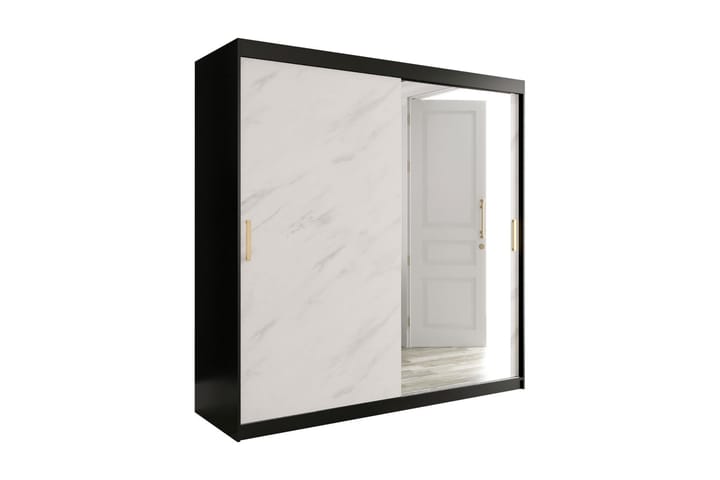 MARMUL Garderob med Spegel 200  cm Marmormönster Svart/Vit/G