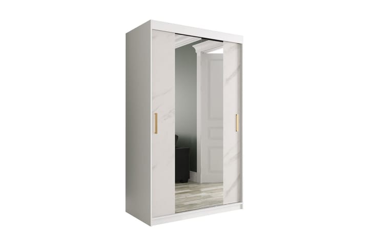 MARMUL Garderob med Speglar Kant 120  cm Marmormönster Vit/G - Förvaring - Skor & klädförvaring - Garderober & garderobssystem