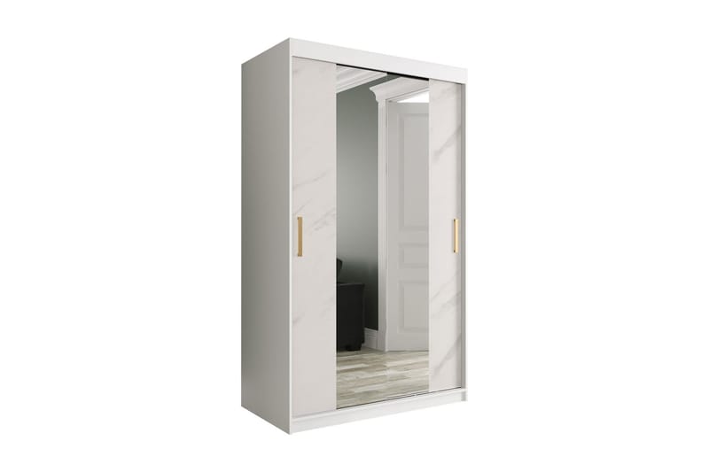 MARMUL Garderob med Speglar Kant 120  cm Marmormönster Vit/G