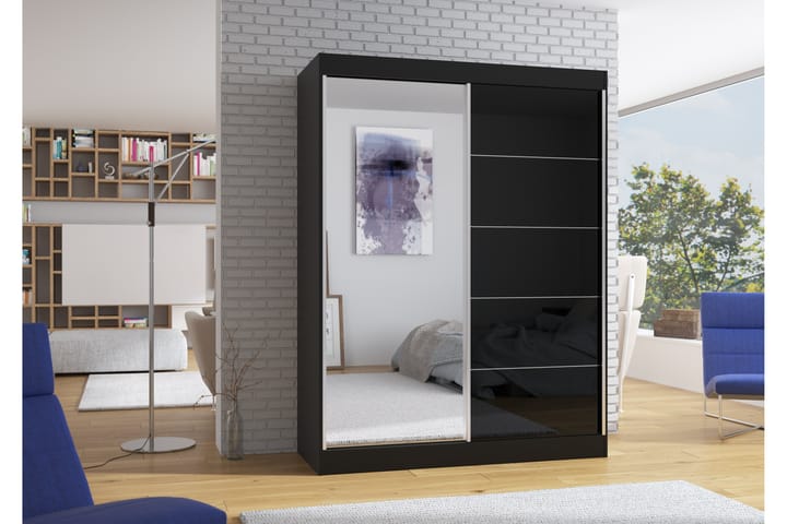 MORISAN Garderob med Spegel 150x200 cm Svart - Förvaring - Sko- & klädförvaring - Garderober & garderobssystem
