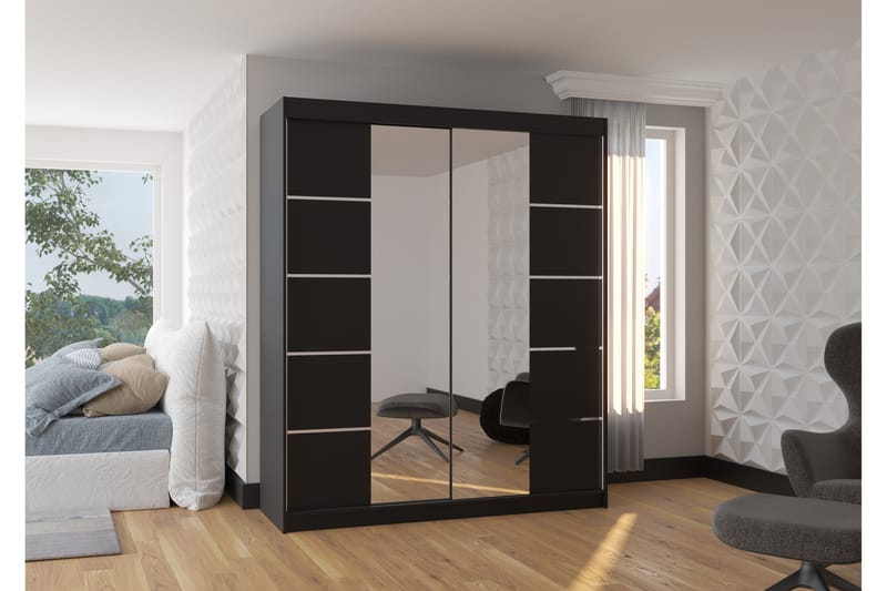 USAGO Garderob med Spegel 180x215 cm Svart - Förvaring - Skor & klädförvaring - Garderober & garderobssystem