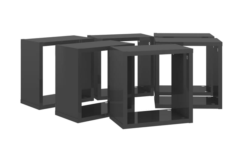 Vägghylla kubformad 6 st grå högglans 26x15x26 cm - Grå högglans - Förvaring - Köksförvaring - Kökshylla