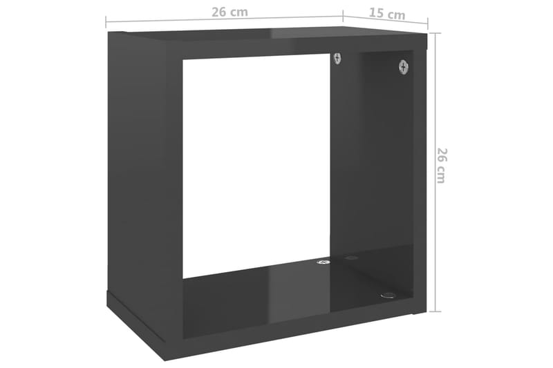 Vägghylla kubformad 6 st grå högglans 26x15x26 cm - Grå högglans - Förvaring - Köksförvaring - Kökshylla