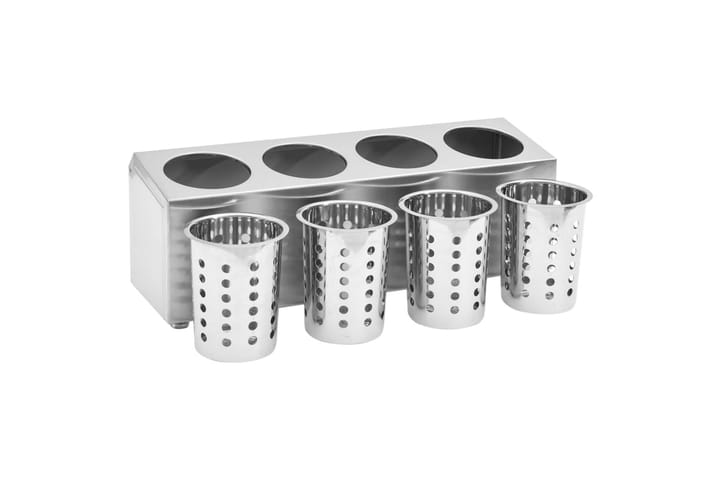 Bestickhållare 4 behållare rektangulär rostfritt stål - Silver - Förvaring - Småförvaring - Förvaringsställ - Bestickställ