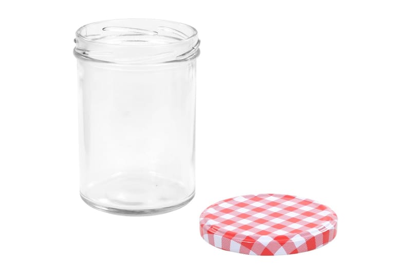 Syltburkar i glas med vita och röda lock 96 st 400 ml - Röd - Förvaring - Småförvaring