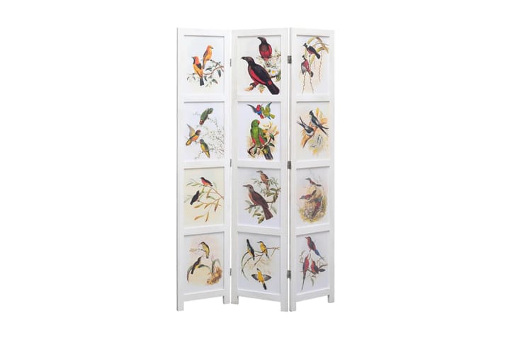 Rumsavdelare 3 paneler vit 105x165 cm fåglar