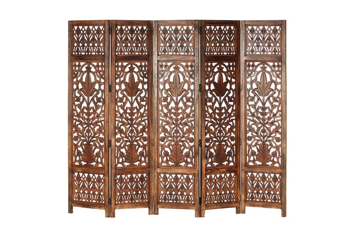 Rumsavdelare 5 paneler handsnidad brun 200x165 cm mangoträ - Inredning & dekor - Dekor & inredningsdetaljer - Rumsavdelare