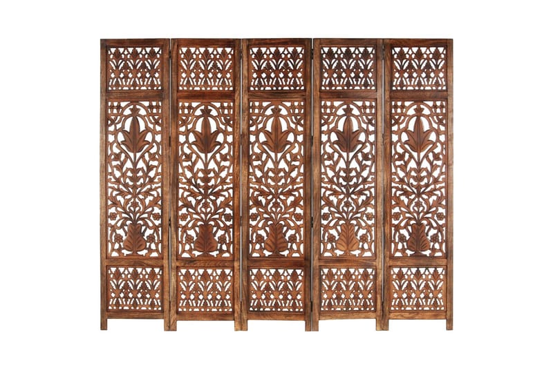 Rumsavdelare 5 paneler handsnidad brun 200x165 cm mangoträ - Inredning & dekor - Dekor & inredningsdetaljer - Rumsavdelare