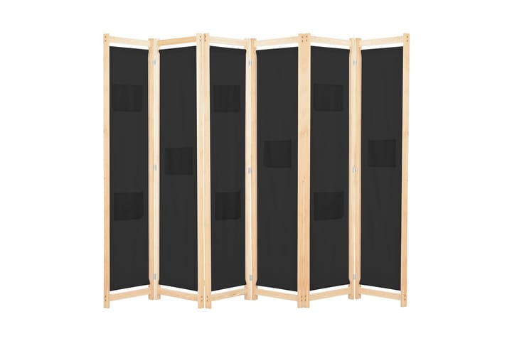 Rumsavdelare 6 paneler 240x170x4 cm svart tyg