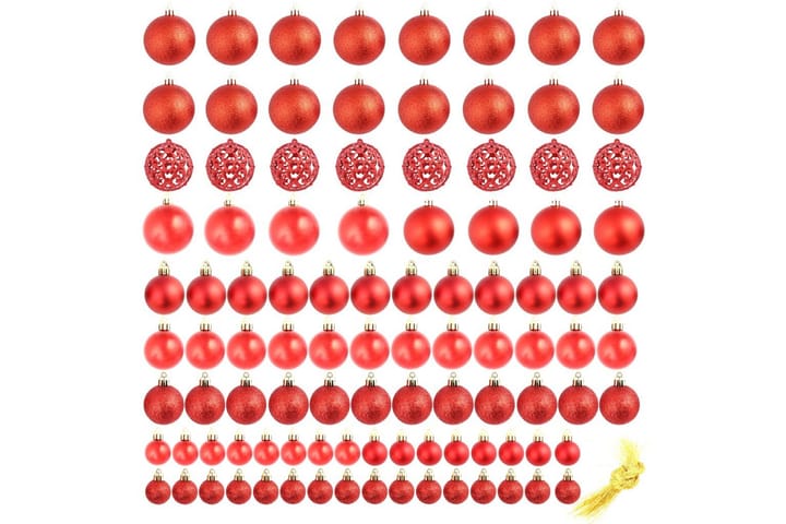 Julgranskulor 100 delar set 3/4/6 cm röd