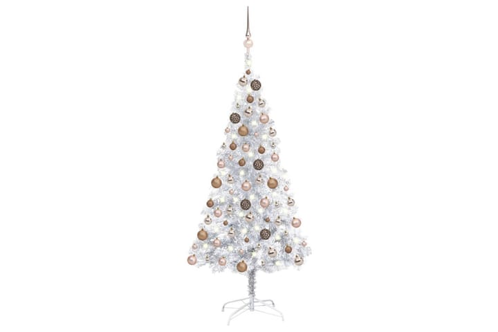 Plastgran med LED och julgranskulor silver 120 cm PET - Inredning & dekor - Julpynt & helgdekoration - Julpynt & juldekoration - Plastgran