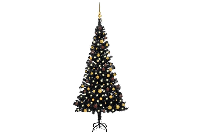 Plastgran med LED och julgranskulor svart 180 cm PVC