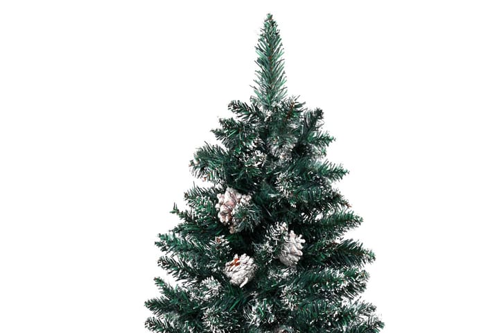 Smal plastgran med äkta trä och kottar vit snö grön 150 cm - Grön - Inredning & dekor - Julpynt & helgdekoration - Julpynt & juldekoration - Plastgran
