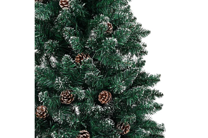 Smal plastgran med äkta trä och kottar vit snö grön 150 cm - Grön - Inredning & dekor - Julpynt & helgdekoration - Julpynt & juldekoration - Plastgran