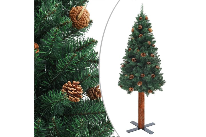 Smal plastgran med LED och trä och kottar grön 210 cm - Inredning & dekor - Julpynt & helgdekoration - Julpynt & juldekoration - Plastgran