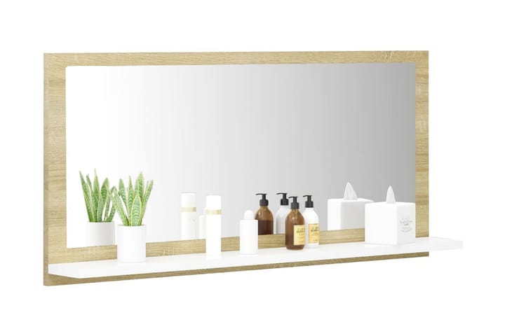 Badrumsspegel vit och sonoma-ek 80x10,5x37 cm spånskiva - Vit - Inredning & dekor - Speglar - Badrumsspegel