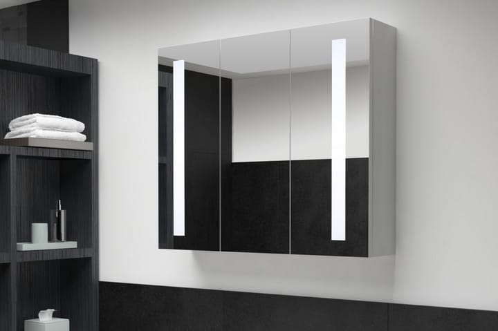 Badrumsskåp med spegel LED 89x14x62 cm - Vit - Inredning & dekor - Speglar - Spegelmöbler - Spegelskåp