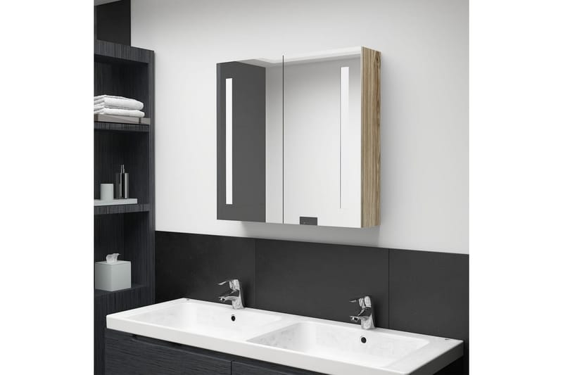 Badrumsskåp med spegel LED ek 62x14x60 cm - Brun - Inredning & dekor - Speglar - Spegelmöbler - Spegelskåp