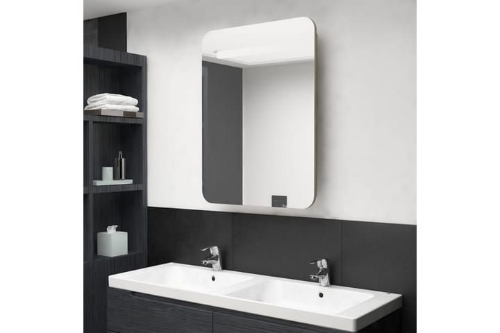 Badrumsspegel med skåp LED ek 60x11x80 cm - Brun - Inredning & dekor - Speglar - Spegelmöbler - Spegelskåp