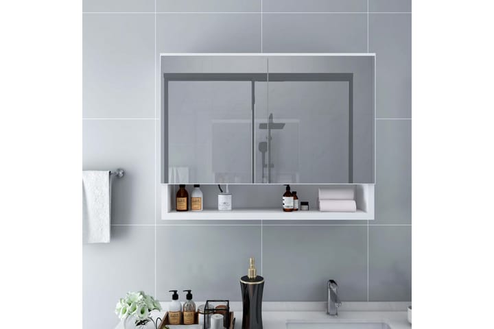 LED-Spegelskåp för badrum vit 80x15x60 cm MDF - Vit - Inredning & dekor - Speglar - Spegelmöbler - Spegelskåp