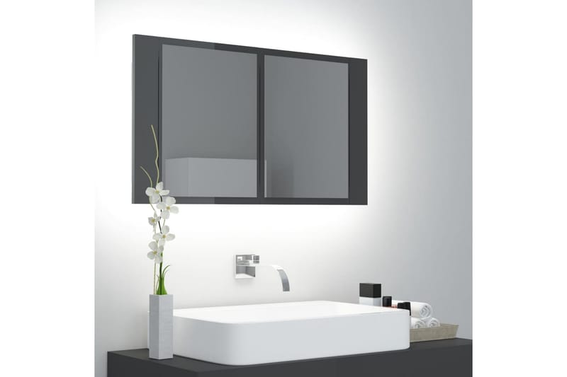 Spegelskåp för badrum LED grå högglans 80x12x45 cm
