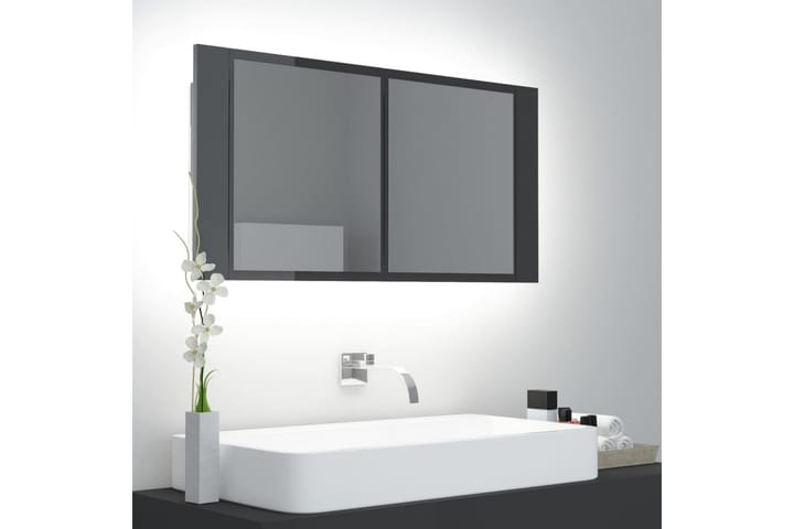 Spegelskåp för badrum LED grå högglans 90x12x45 cm - Grå - Inredning & dekor - Speglar - Spegelmöbler - Spegelskåp
