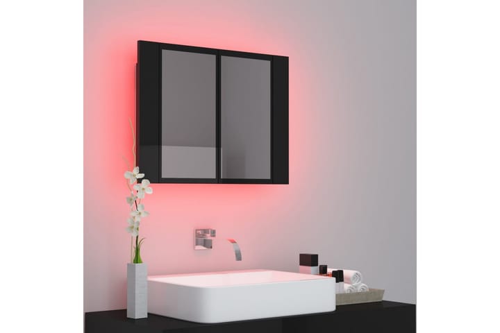 Spegelskåp för badrum LED svart högglans 60x12x45 cm