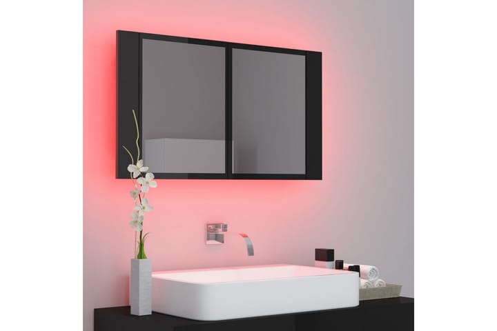 Spegelskåp för badrum LED svart högglans 80x12x45 cm