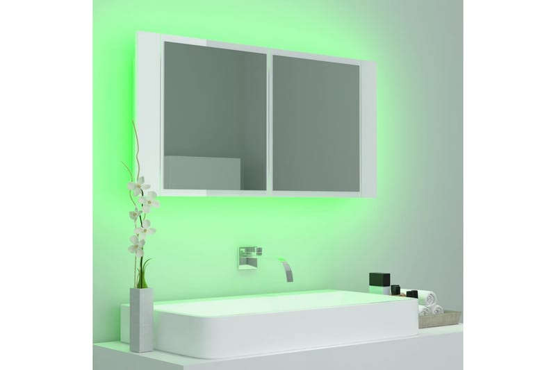 Spegelskåp för badrum LED vit högglans 90x12x45 cm - Vit - Inredning & dekor - Speglar - Spegelmöbler - Spegelskåp