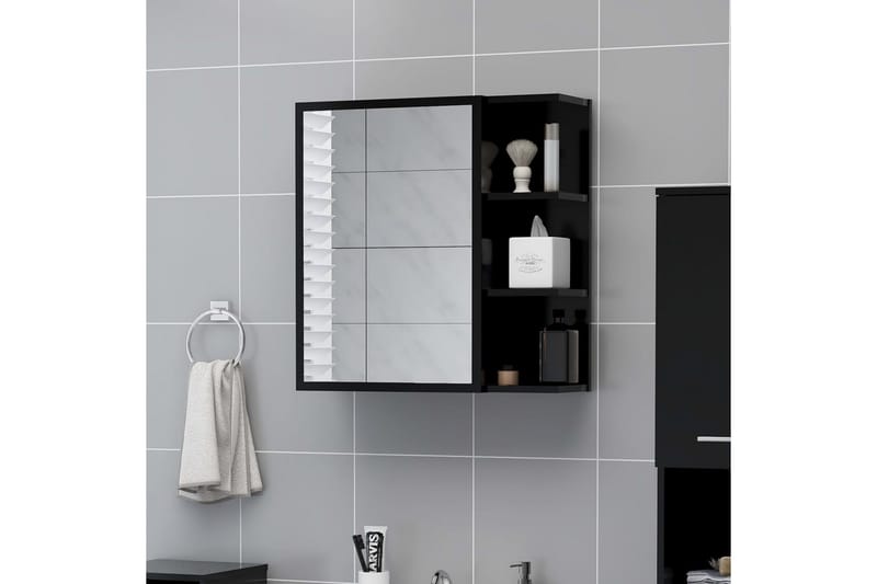 Spegelskåp för badrum svart 62,5x20,5x64 cm spånskiva