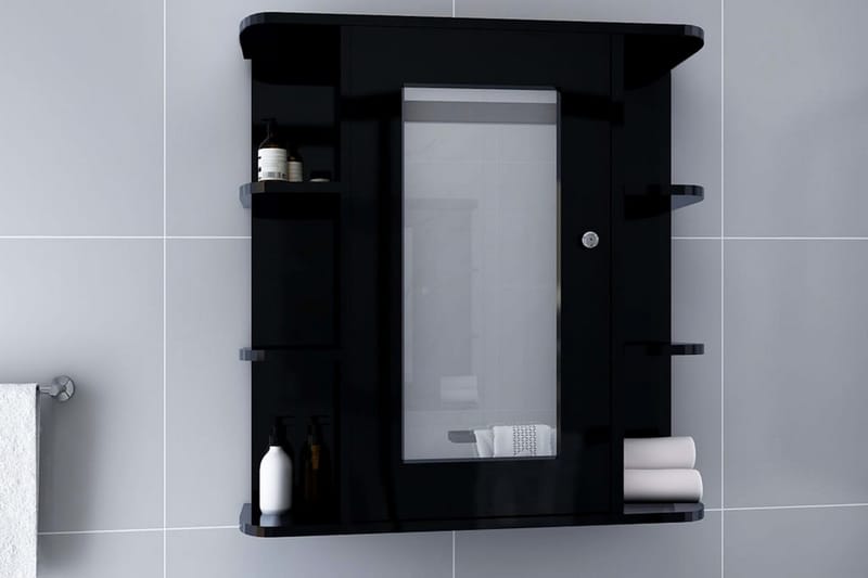Spegelskåp för badrum svart 66x17x63 cm MDF