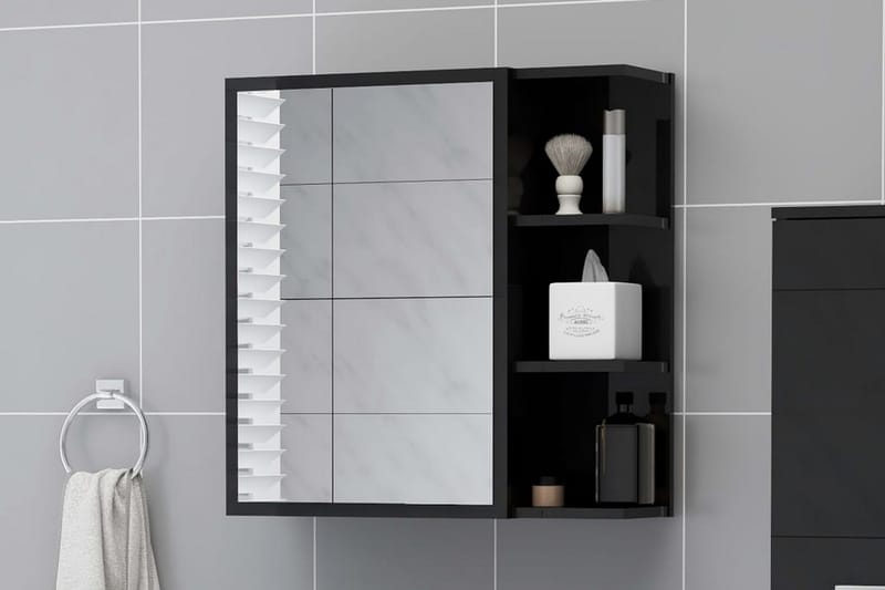 Spegelskåp för badrum svart högglans 62,5x20,5x64 cm spånski - Svart - Inredning & dekor - Speglar - Spegelmöbler - Spegelskåp