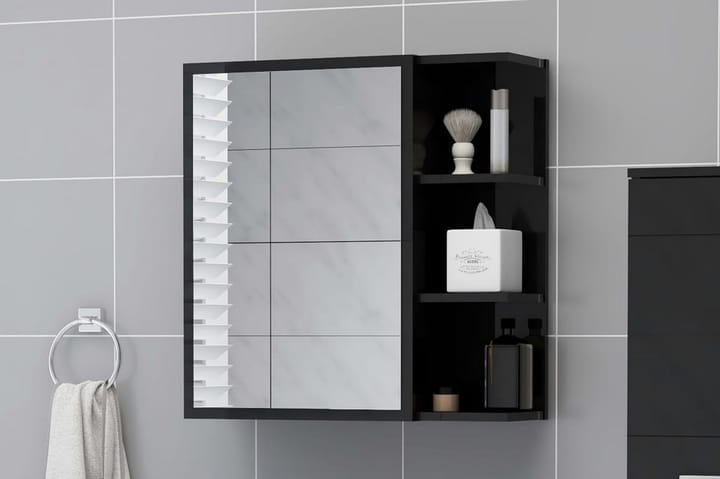 Spegelskåp för badrum svart högglans 62,5x20,5x64 cm