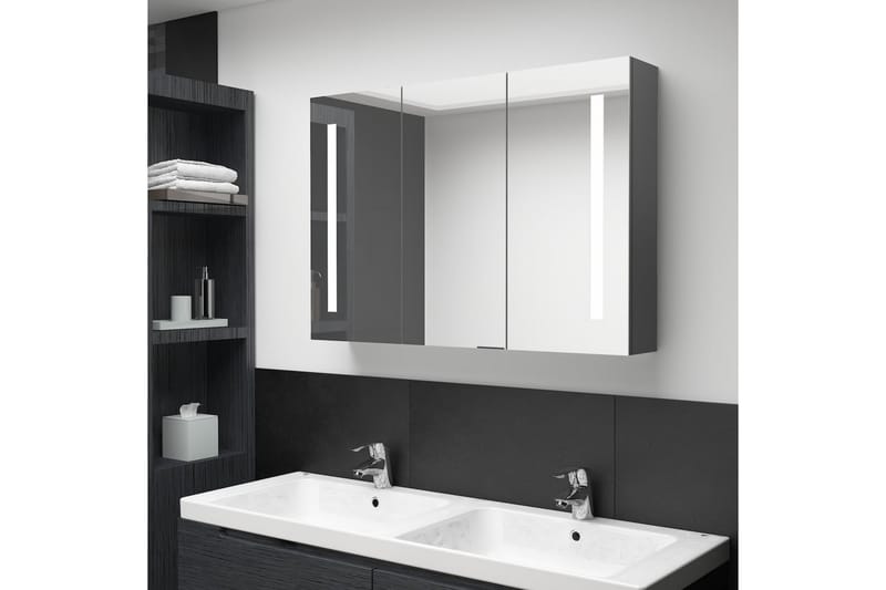 Spegelskåp med LED 89x14x62 cm grå
