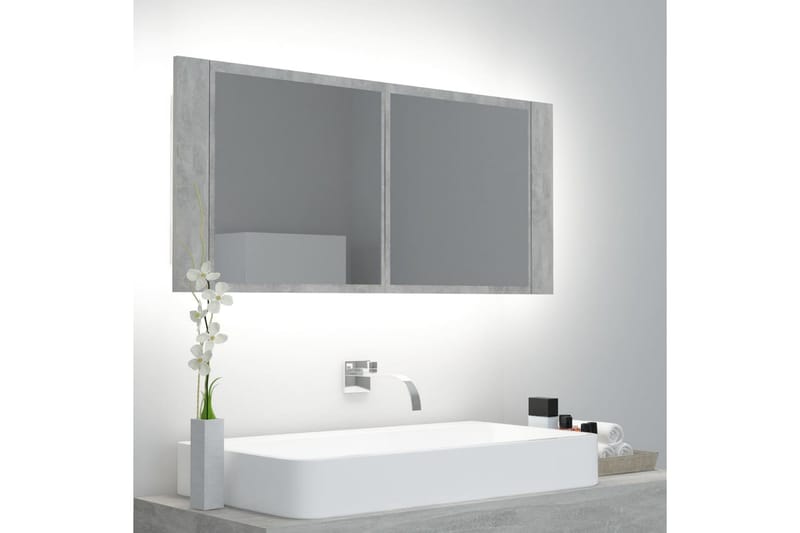 Spegelskåp med LED betonggrå 100x12x45 cm