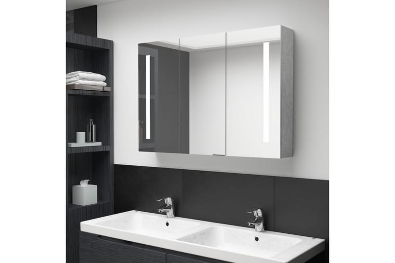 Spegelskåp med LED betonggrå 89x14x62 cm - Grå - Inredning & dekor - Speglar - Spegelmöbler - Spegelskåp