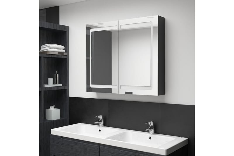 Spegelskåp med LED blank svart 80x12x68 cm - Svart - Inredning & dekor - Speglar - Spegelmöbler - Spegelskåp